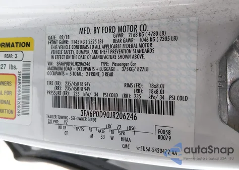 2018 Ford Fusion Titanium from USA, damaged, VIN 3FA6P0D90JR206246